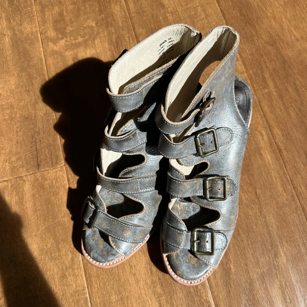 Freebird Distressed Brown Ankle Booties with Buckles - Picture 9 of 11